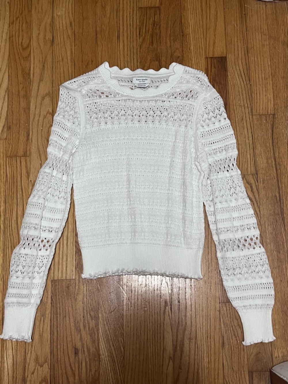 kate spade White Openwork Scallop-Edge Knit Top